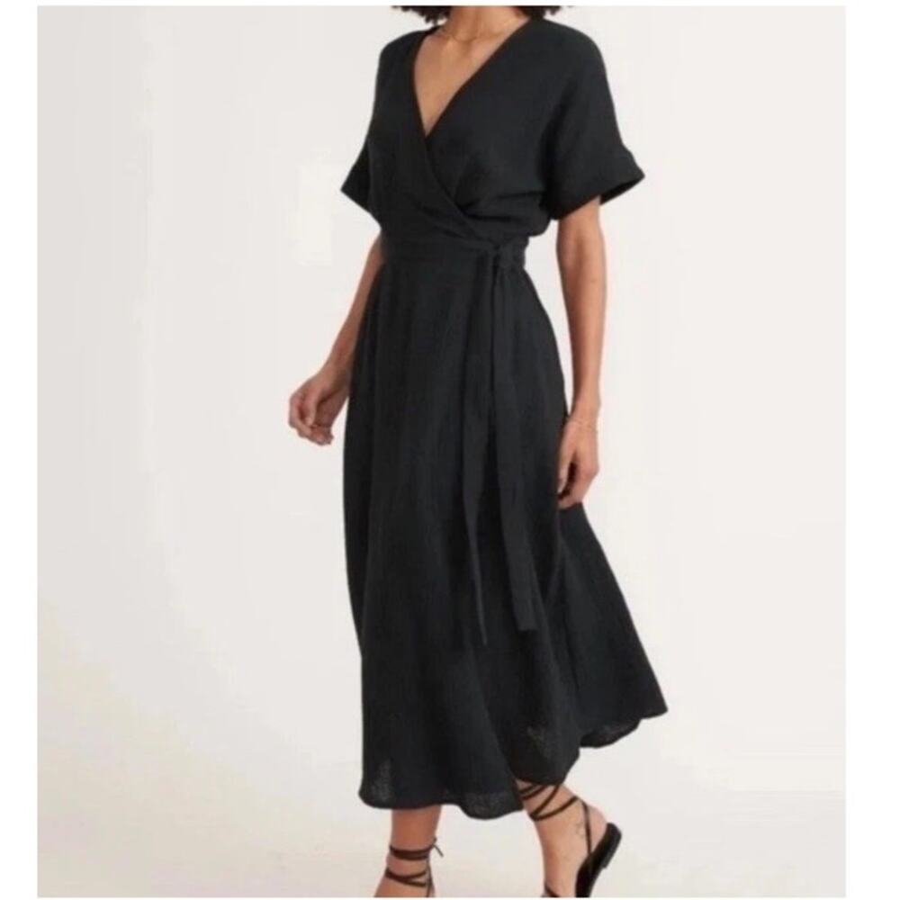 Marine Layer Small Valencia Wrap Cotton Gauze Black Midi Dress Beach Resort